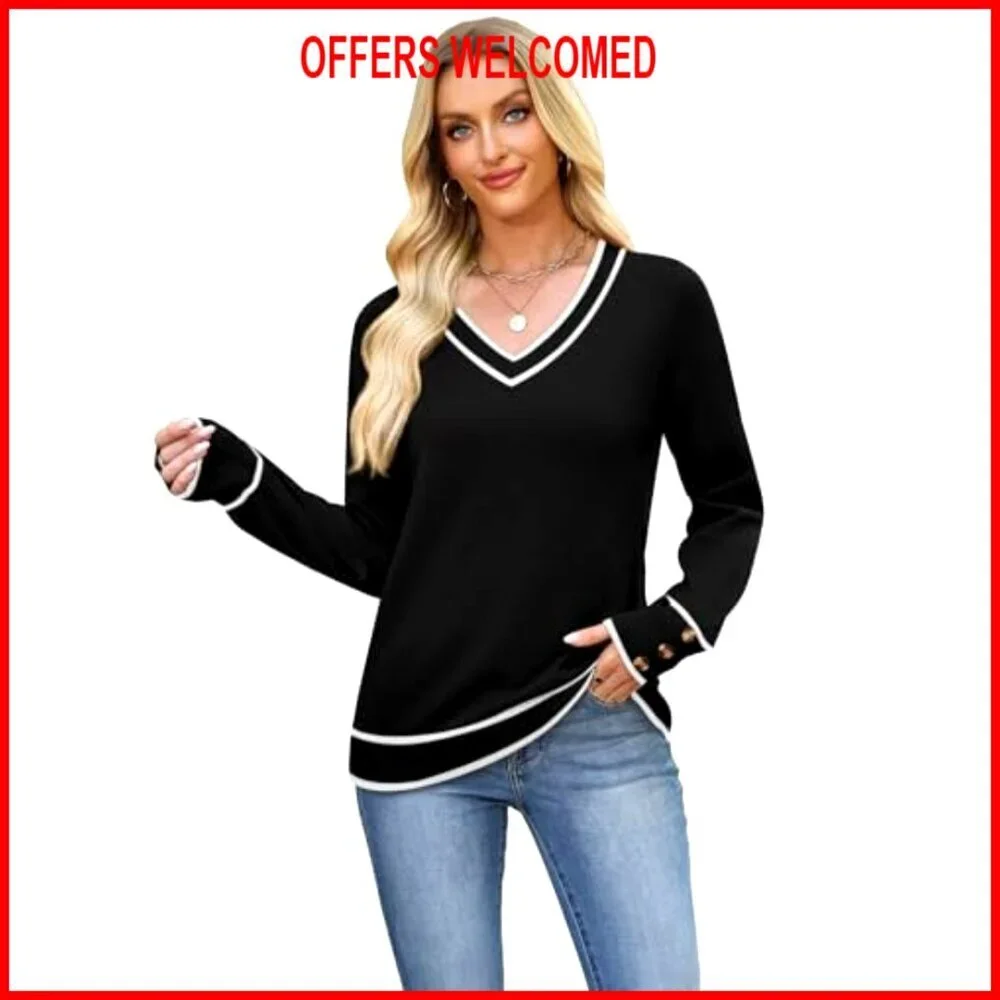 Lightweight V-Neck Sweater with Decorative Buttons, 53% Viscose Blend - Picture 4 of 7